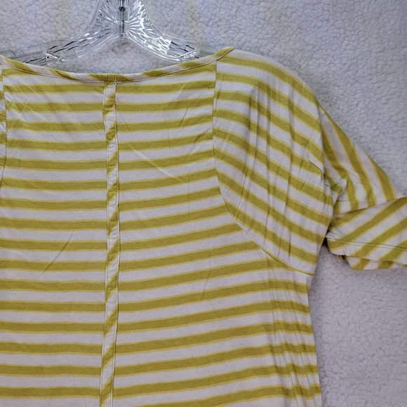 BCBGMaxazria Chartreuse Striped Knit Hi Low Casual Comfy Tunic Blouse Top - Picture 8 of 12